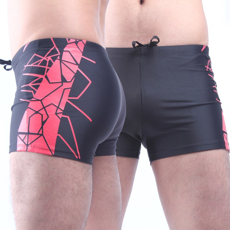 Matching Color Left Black Right Dark Grey Geometric Imprint Men Swim Trunk Fully Lined High Quality Swimming Shorts for Men - ebowsos