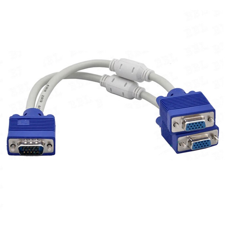High Quality 1 Computer to Dual 2 Monitor VGA Splitter Cable Video Y Splitter 15 Pin Two Ports VGA Male to Female - ebowsos