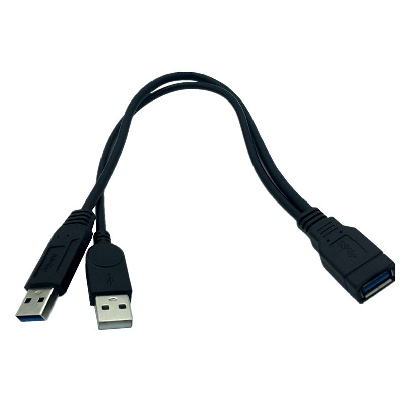 USB 3.0 Female to Dual USB Male Extra Power Data Y Extension Cable for 2.5" Mobile Hard Disk Black Color 30cm - ebowsos
