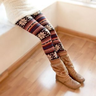 Korean Fashion Autumn Winter Christmas Snowflakes Fawn Graffiti Leggings women pants tights - ebowsos