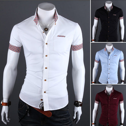 New Summer 4 Color Men's Casual Slim Fit Shirts Blouse Short Sleeve Lapel Shirt, M-XXL - ebowsos