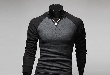Spring and Autumn Men's Blend Slim Cotton Long Sleeved Pullovers Round Neck Tops T-shirts - ebowsos