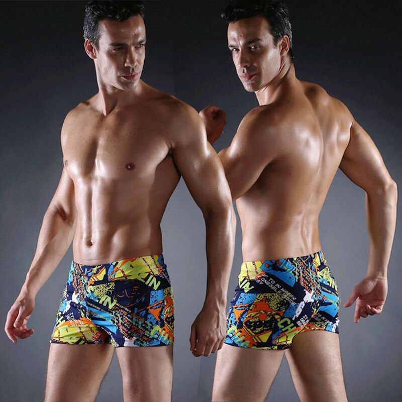 Hot Sales Vintage Allover - Print Elastic Band With Ties Sexy Swim Trunk 2019 Big Men Plus Size XXX men's Swimwear - ebowsos