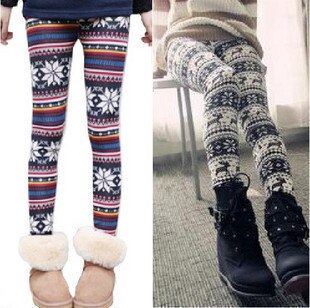 Korean Fashion Autumn Winter Christmas Snowflakes Fawn Graffiti Leggings women pants tights - ebowsos