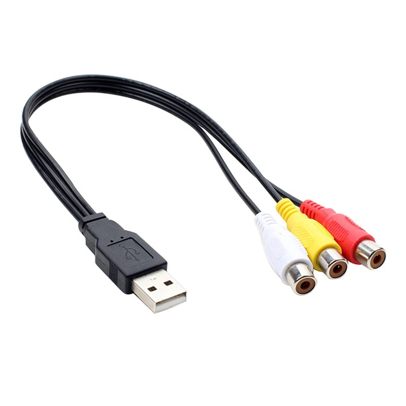 High Speed 3.5 mm Male USB To 3 RCA Female Plug Adapter Audio Converter Video AV Cable Wire Cord 2.5mm to RCA 25cm - ebowsos
