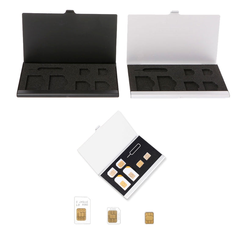 Monolayer Aluminum Alloy 1 Card Pin + 6 SIM Card Holder Protector Storage Box Case Silver - ebowsos