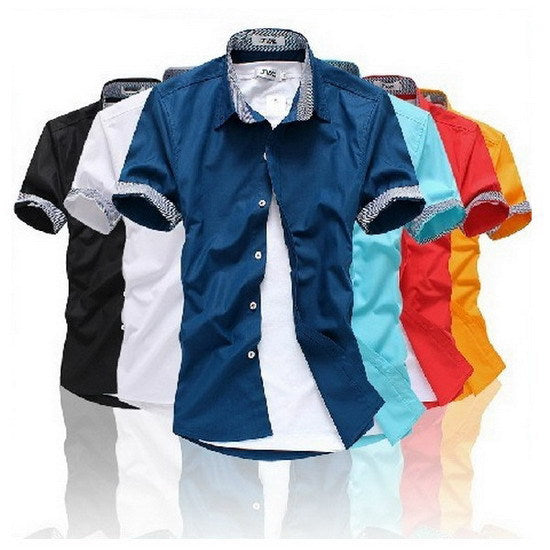 M-XXL,New Men's Short Sleeve Casual Slim Fit Shirt Lapel Shirts, 6 Color - ebowsos