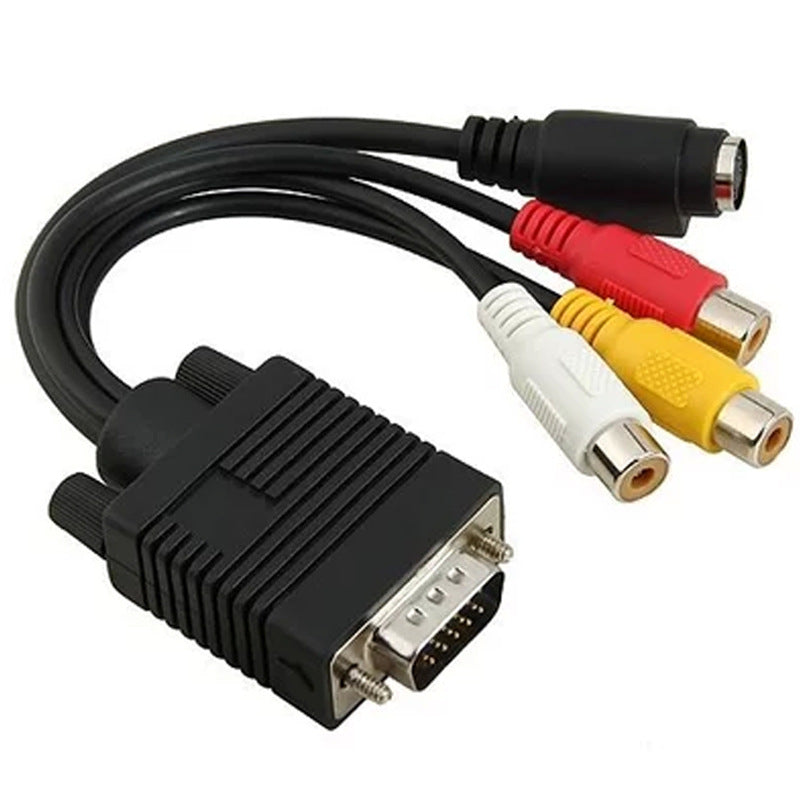 1PC VGA Male to S-Video 3 RCA Jack Female Composite AV TV Out Adapter Converter Connector Video Cable for Laptop PC HDTV - ebowsos