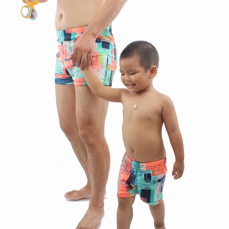 Lycra Fabric Parent Child Swimsuit Male Beachwear Bathing Suits Men Swimwear Family Matching Outfits Swimming Trunk - ebowsos