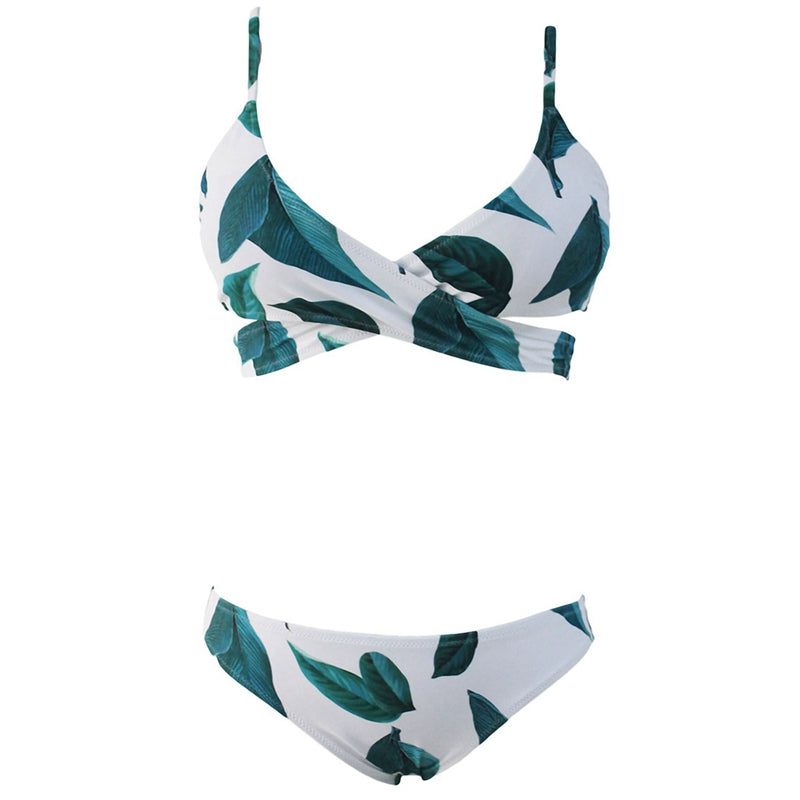 2019 Leaf Printed Sexy Wild Vintage Bandage Bikini Push Up Triangle Beach Bathers Women Swimming Suit Spa Swim Wear Female - ebowsos