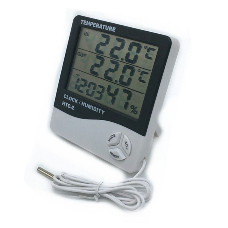 Digital Thermometer Hygrometer Electronic LCD Temperature Humidity Meter Weather Station Indoor Outdoor Clock HTC-2 - ebowsos