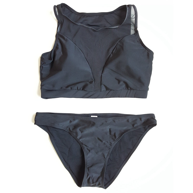 Black Mesh Bikini Women Swimsuit Sports 2 Pieces Bathing Suits Beach May High Neck Tank Swimwear Maillot De Bain Femme - ebowsos