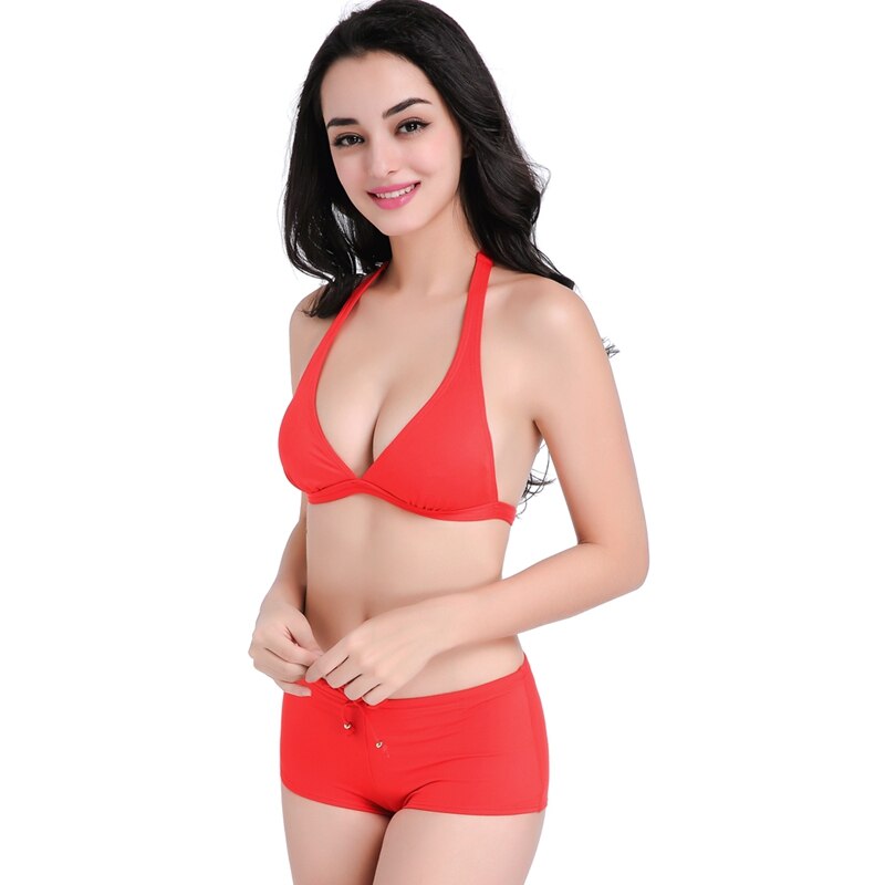 2019 Sexy Young Girls Bikinis Back Adjustabe-Button Red Swimwear Waist-tie Sexy Swimsuit 2 PCS Bikini Set Bathing Suits - ebowsos