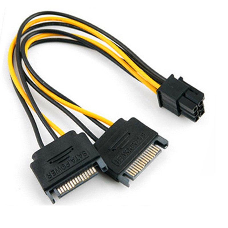 Dual SATA 15Pin Male M to PCI-e 6 Pin Female F Video Card Power Cable For EVGA ASUS plug into a Video (VGA) Card - ebowsos