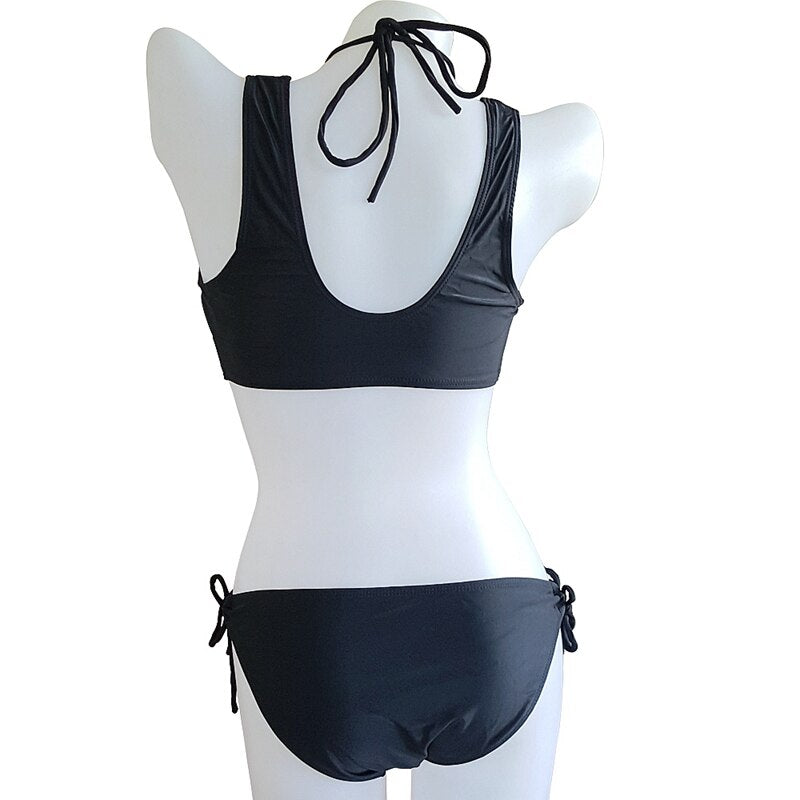 Multi-wears Hollow Out Bikini Female Black Swimsuit Adjustable-ties Swimming Suit Women Bandage Swimwear Bikini Set - ebowsos