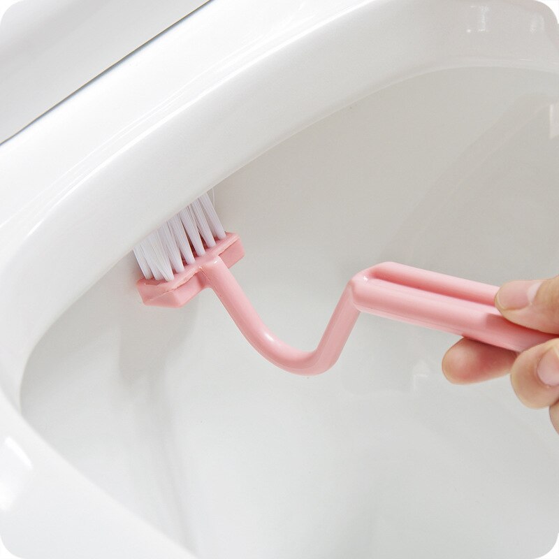 New Portable Toilet Brush Scrubber V-type Cleaner Clean Brush Bent Bowl Handle - ebowsos