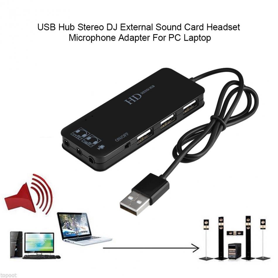 USB 2.0 Hub TO 3-Port USB 2.0 + Headphone + Mic Ports 7.1CH Sound Adapter Multi Ports Splitter Sound Cards - ebowsos