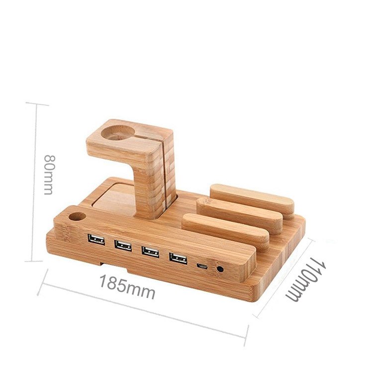 Fashion Multifunctional Bamboo USB Charging Dock Phone Tablet Holder Mount for Apple Watch Phone Holder - ebowsos