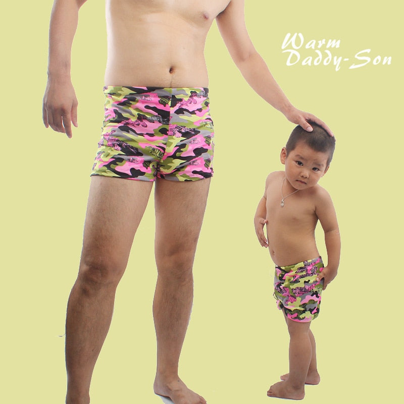 Camouflage Family Matching Father Son Swim Trunk Bathing Suits Parent Child Beach Wears Men Swimsuit Children Swimwear - ebowsos