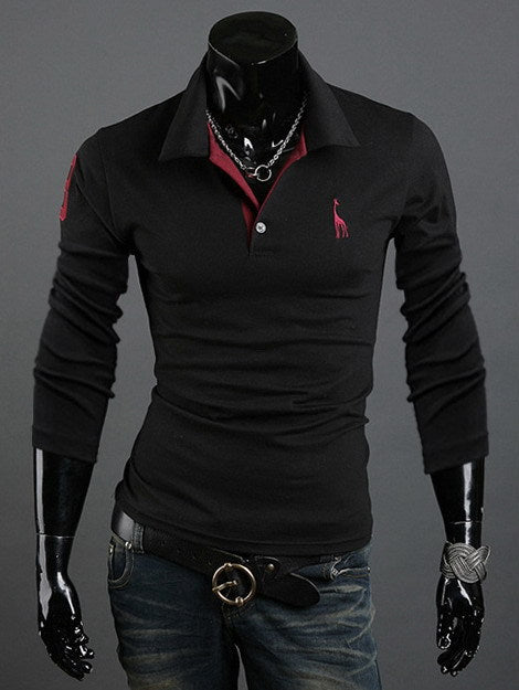 Spring and Autumn Men's Cotton Blend Deer Embroidered Slim Long Sleeved Pullovers Shirt, 6 Color, M, L, XL, XXL - ebowsos