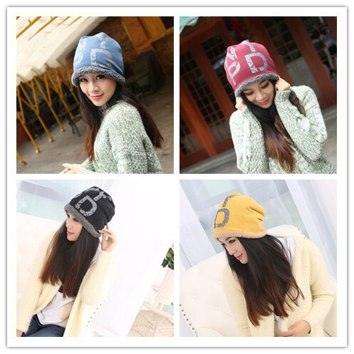 Fashion Autumn and Winter Wool Warm Hat Letter Ear Caps For Women Covering Caps Female Casual Hats Girls Head wear Skullies - ebowsos