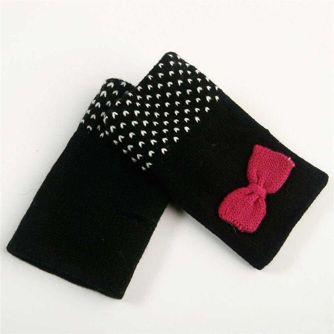 Bow lovely half finger gloves short warm gloves fingerless gloves - ebowsos