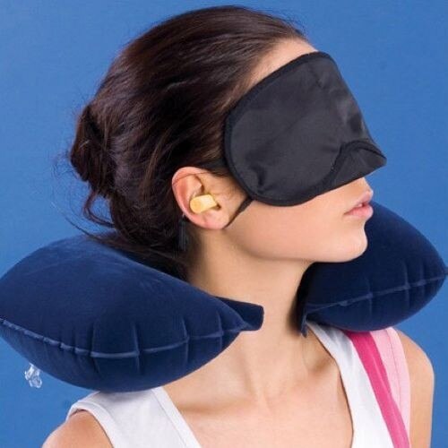 3 in1 Travel Set Inflatable Neck Air Cushion Pillow + eye mask + 2 Ear Plug Comfortable business trip - ebowsos