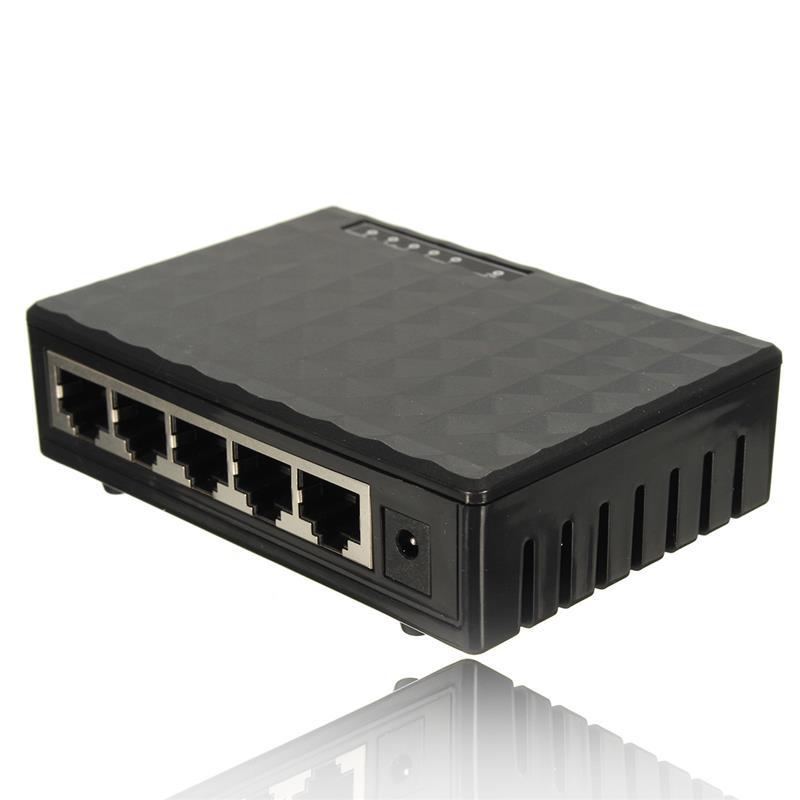 5 Port Lan Mini Ethernet Switch  10/100Mbps Desktop RJ45 Network Splitter Adapter US/EU plug - ebowsos