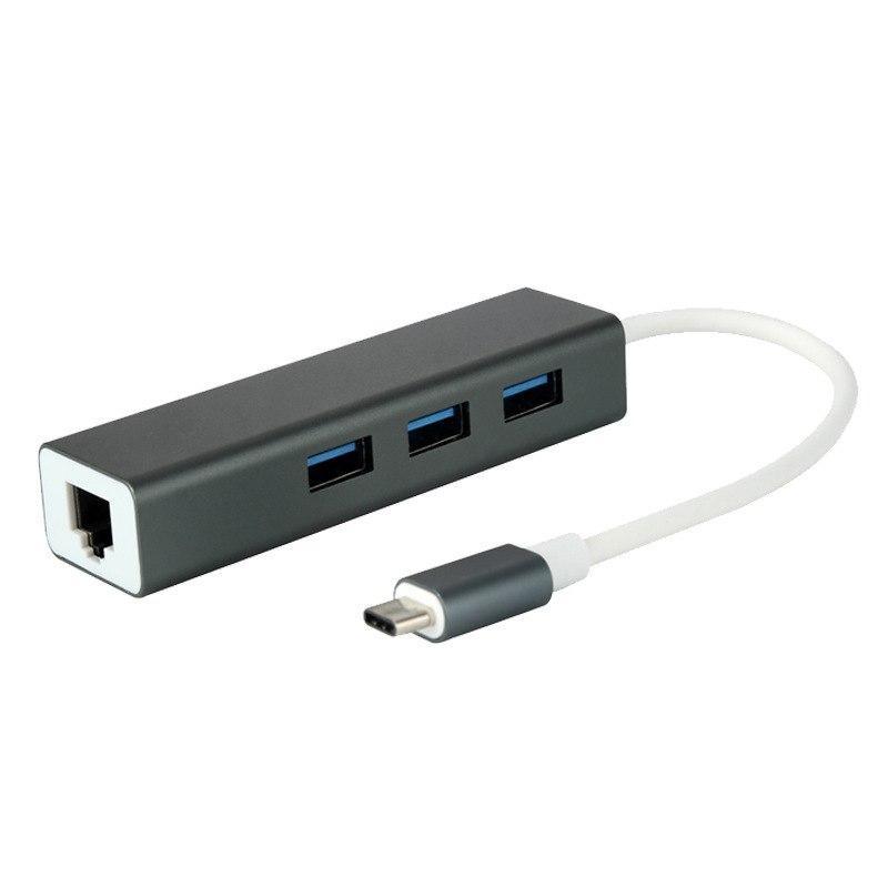 3 Ports USB 3.0 Hub USB 3.1 Type-C Male To 10/100/1000Mbps Gigabit Ethernet LAN Network Card RJ45 Adapter For Macbook - ebowsos