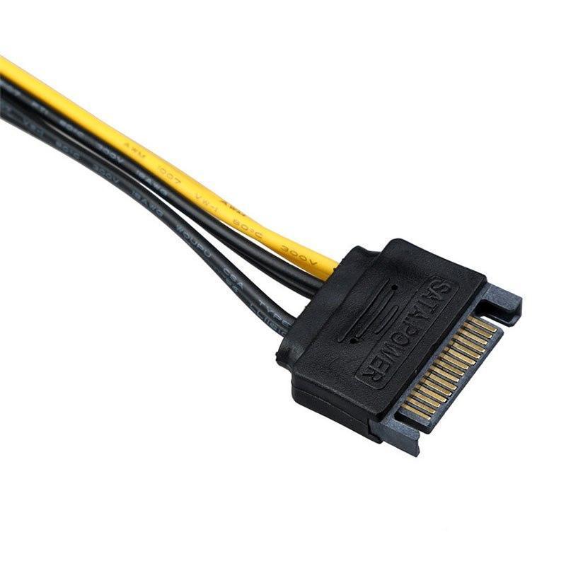 Black 15 Pin SATA Power to 6 Pin PCI Express Riser Card Adapter Cable Power Supply Cable 20CM - ebowsos