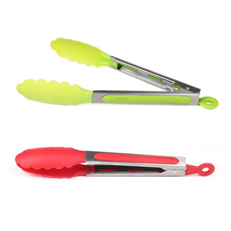 Random Mini Stainless Steel Handle Silicone Tongs Kitchen Food Spatula Clip Camp Wihe Hanging Hook Cooking BBQ Tong - ebowsos