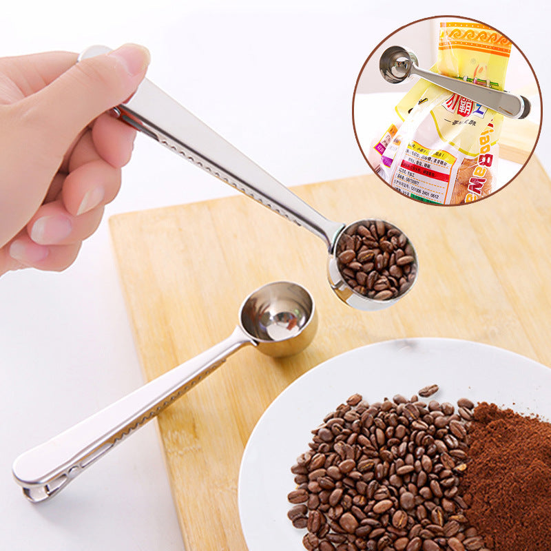 Coffee Measuring Spoon With Clip Stainless Steel Food Bag Sealing Clip Kitchen Tools Tea Milk Powder Spoons - ebowsos
