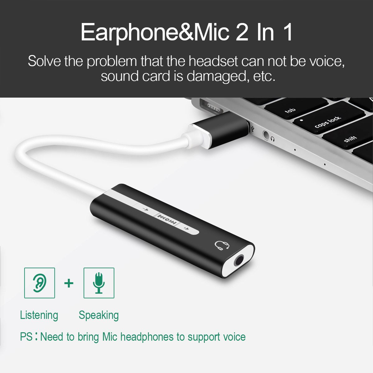 2 IN 1 USB External Sound Card,3.5mm USB Audio Interface Microphone Headphone Adapter for PC Laptop USB Sound Card - ebowsos