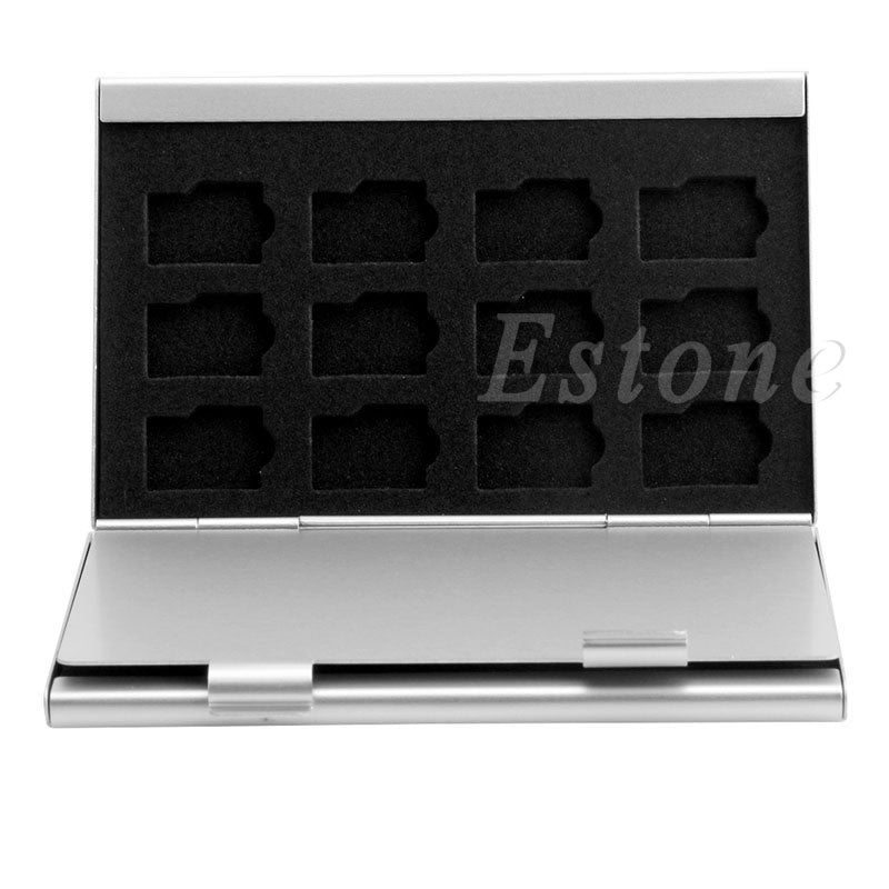 Silver Aluminum Memory Card Storage Case Box Holder For 24 TF Micro SD Cards - ebowsos