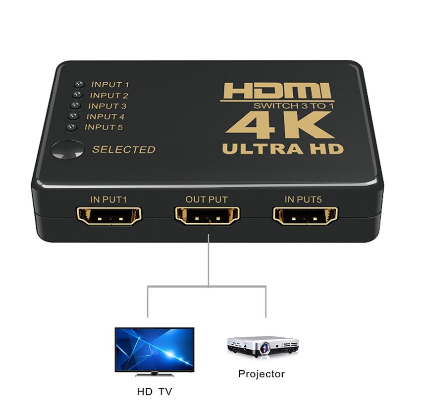 Mini HDMI Switcher 2160P 5 Port 4K HDMI Switch Selector Splitter With Hub IR Remote For HDTV DVD TV BOX - ebowsos