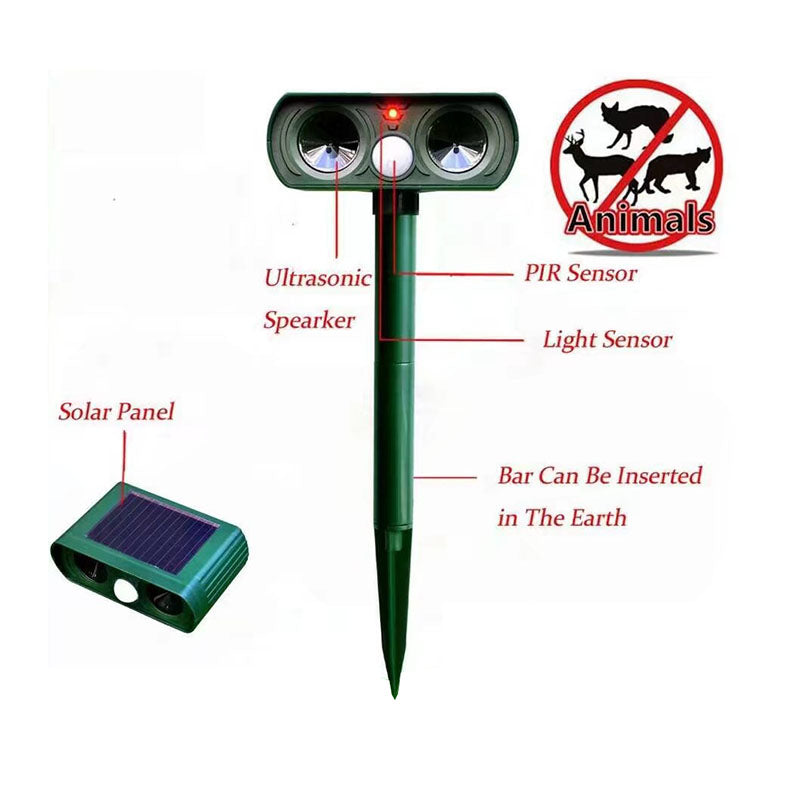 Ultrasonic Solar Power Pest Animal Chaser Repeller Rodent Mole Mice Repellent Garden Birds/Bats/Cats/Dogs/Foxes/Pest  Repeller - ebowsos