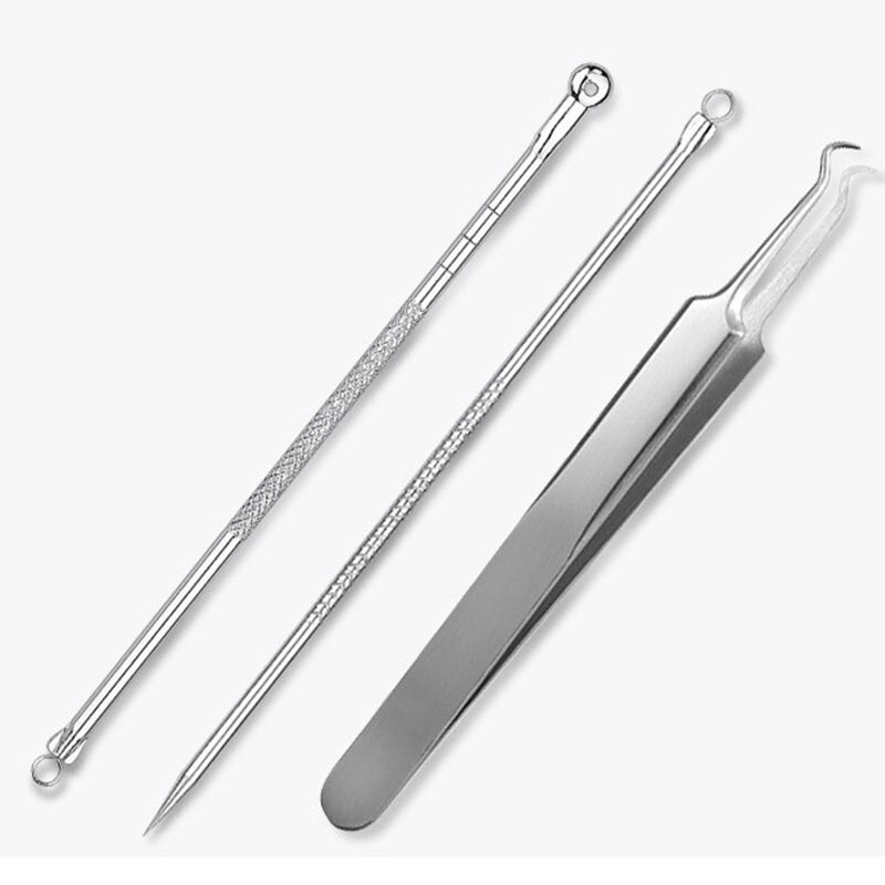 New 3pcs/Set Stainless Steel Silver Blackhead Facial Acne Spot Pimple Remover Extractor Tool Comedone Makeup Sets - ebowsos