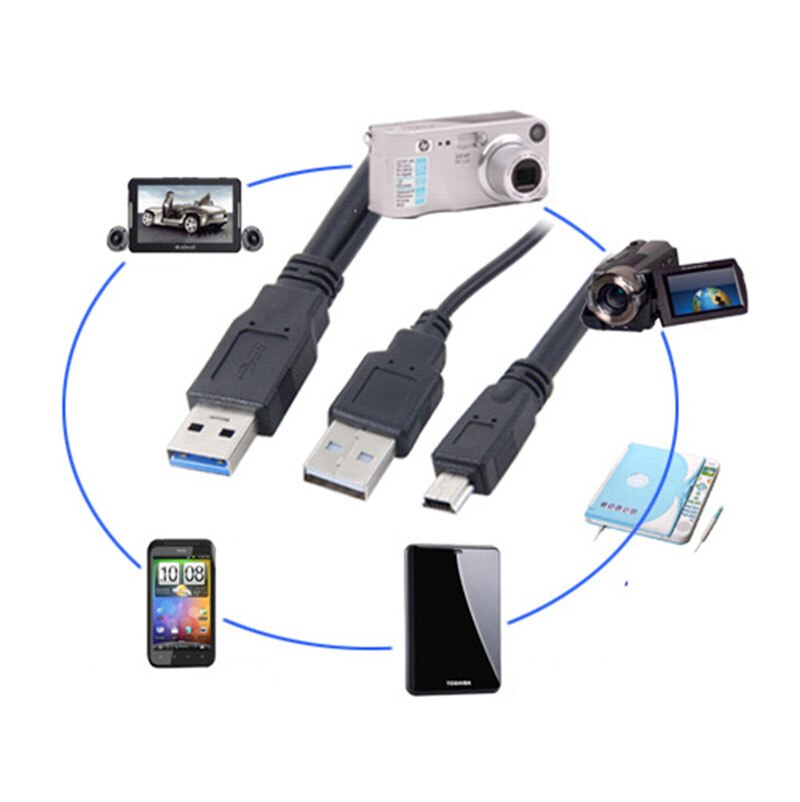 USB 3.0 Type A With USB Power Supply To Mini 10Pin 10 Pin Cable Y Splitter 2 in1 USB3.0 Data Cable For HDD 60cm - ebowsos