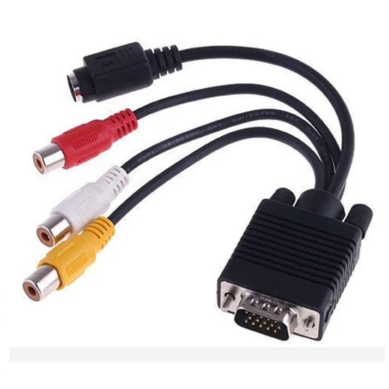 1PC VGA Male to S-Video 3 RCA Jack Female Composite AV TV Out Adapter Converter Connector Video Cable for Laptop PC HDTV - ebowsos