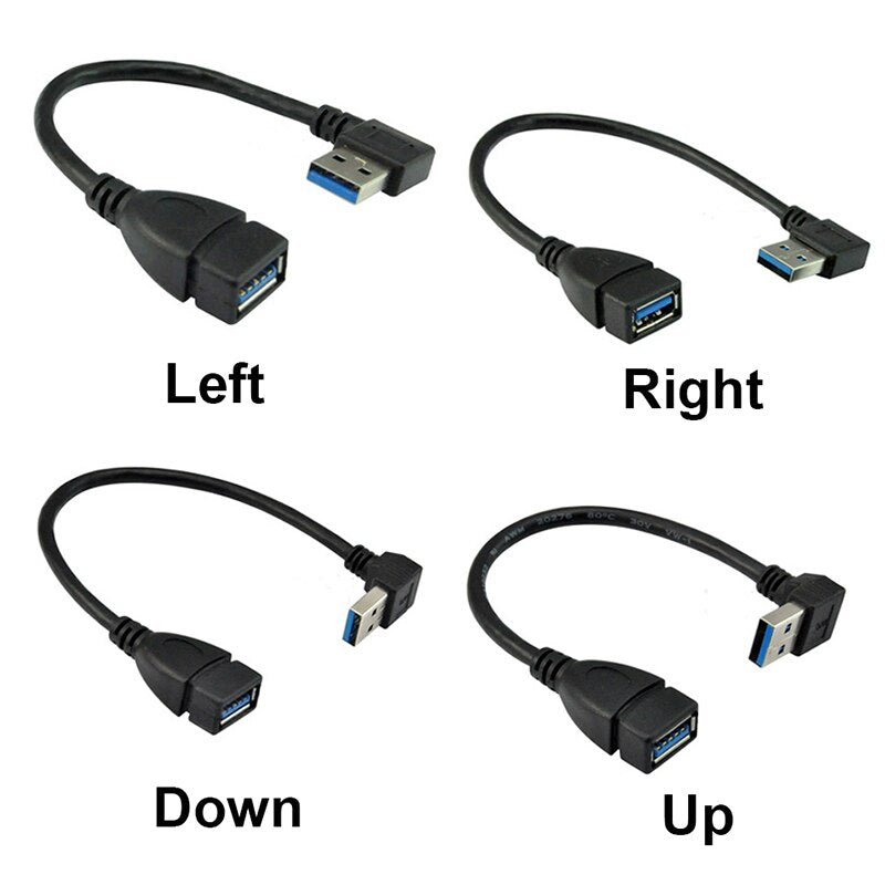 USB 3.0 Cable Extension Male to Female Cable 90 Angle Up & Down & Right & Left Cord - ebowsos