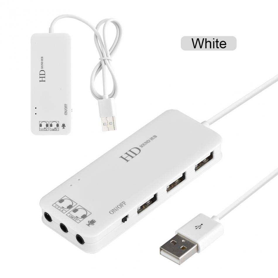 USB 2.0 Hub TO 3-Port USB 2.0 + Headphone + Mic Ports 7.1CH Sound Adapter Multi Ports Splitter Sound Cards - ebowsos