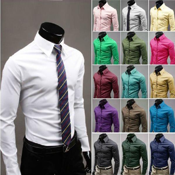 New Fashion Men Candy Colors Stylish Slim Fit Dress Shirt Leisure Shirt,M-XXXL Hot Sale - ebowsos