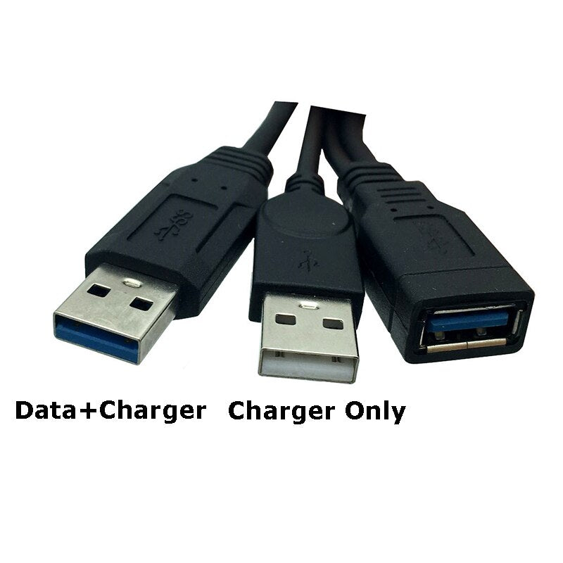 Black USB 3.0 Female to Dual USB Male Extra Power Data Y Extension Cable for 2.5" Mobile Hard Disk 30cm - ebowsos