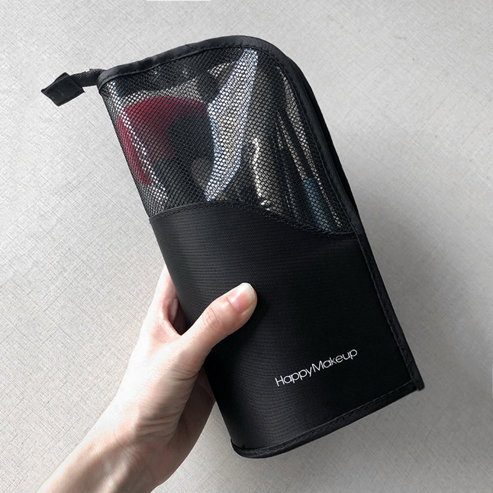 Zipper Black Travel Makeup Brush Bag Empty Organizer Pouch Pocket Holder Kit Mesh Practical Cosmetic Make Up Tool Storage Case - ebowsos
