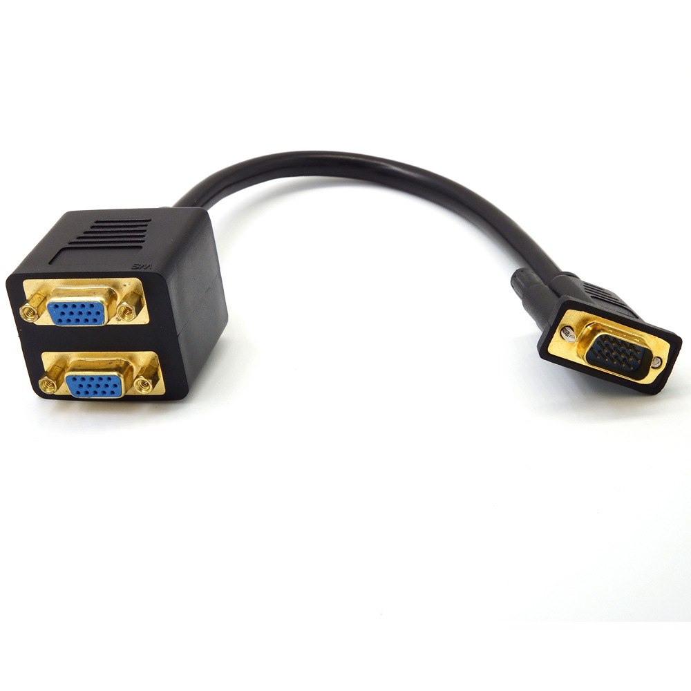 Universal 1 VGA Male to 2 VGA Female VGA Monitor Y Splitter Cable 30CM - ebowsos
