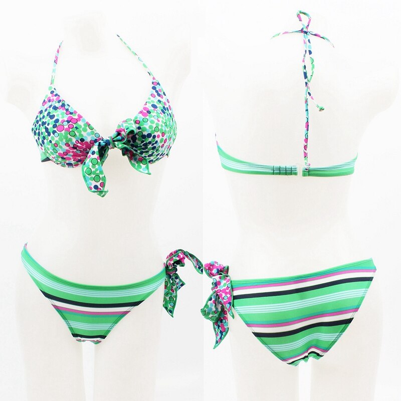 Floral Bowknot Bikini Swimwear for Small Bust Female Thickening Underwire Push Up Cup Two - Piece Swimsuit DK002 - ebowsos
