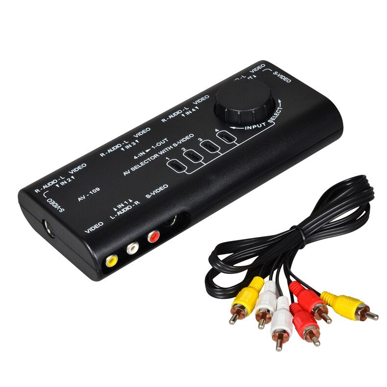 4 in 1 Out AV RCA Switch Box AV Audio Video Signal Switcher Splitter 4 Way Selector with RCA Cable For Television DVD VCD TV - ebowsos