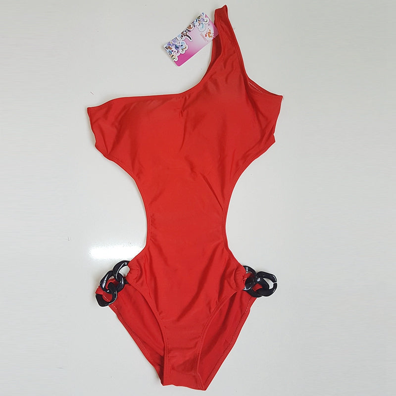 VS Design High Cut Out Sexy Monokini Swimsuit Acrylic Chain Swimwear Women One Piece Most Popular One Shoulder Beach Bathers - ebowsos