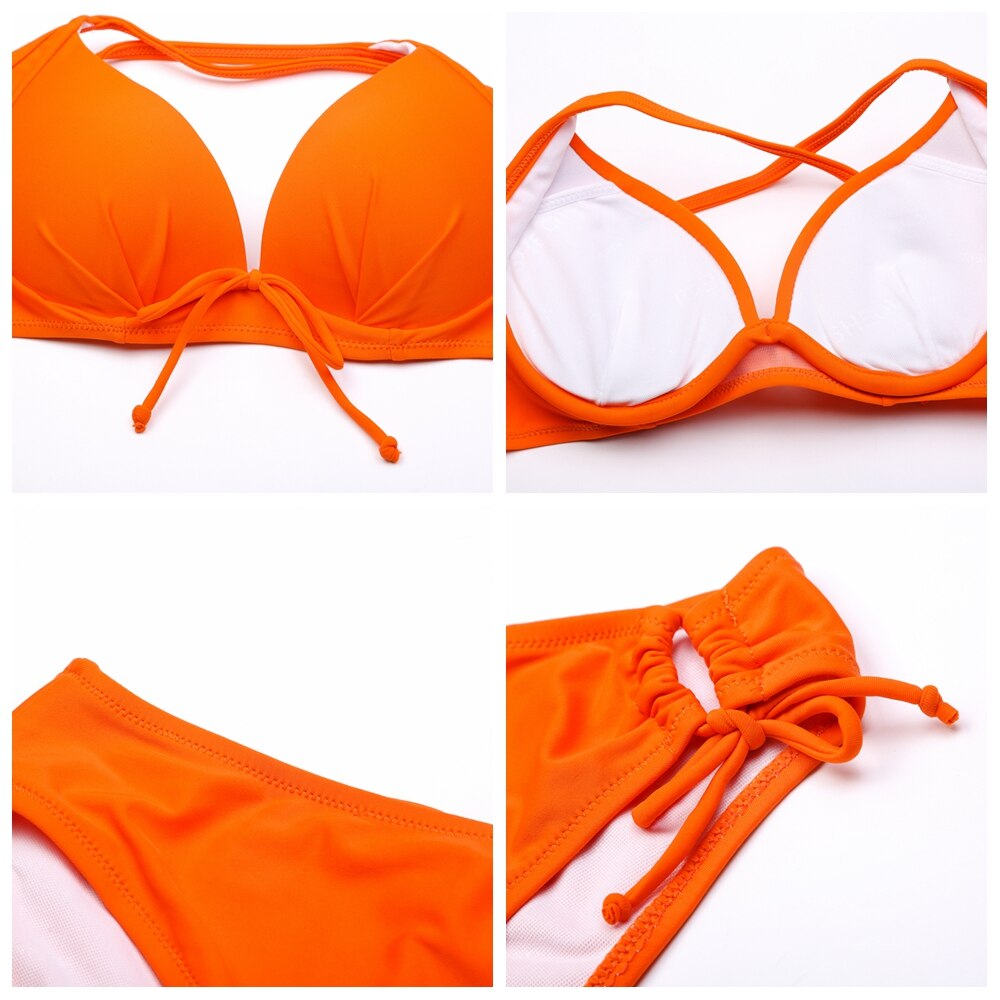 Cup Underwired Swimwear Women 3PCS Bikini Set Romper Cover Ups Bathing Suits Back Cross String Sexy Swimsuit Bikini Beachwear - ebowsos