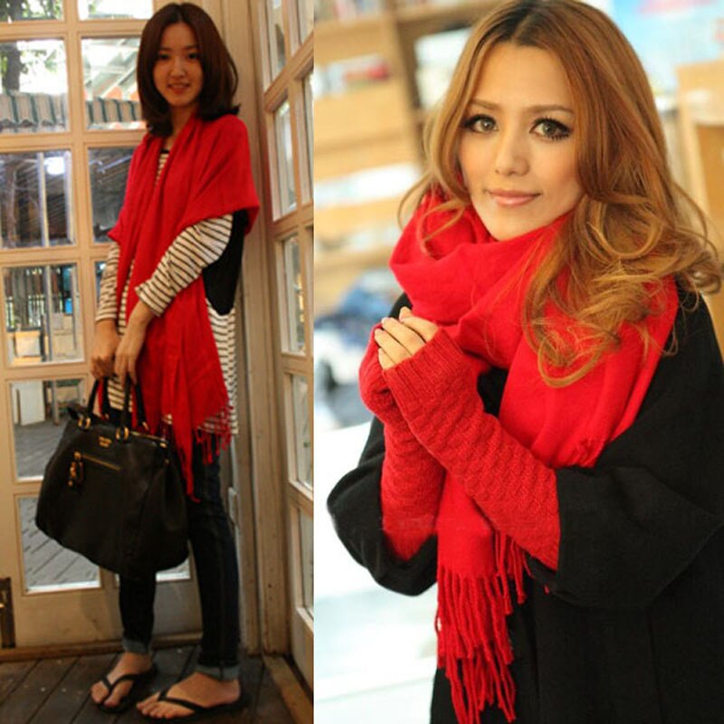 New Fashion Winter Korea Women Multicolor Long Large Warm Soft Tassels Wrap Scarf Shawl - ebowsos